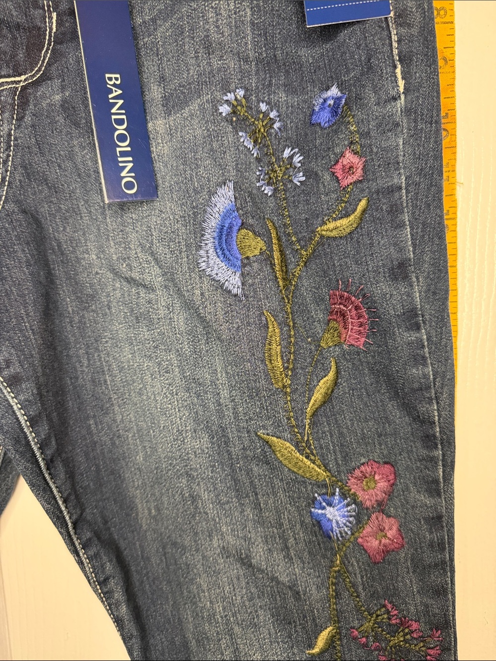 Bandolino Dark Blue Embroidered Ankle Jeans - Picture 2 of 7